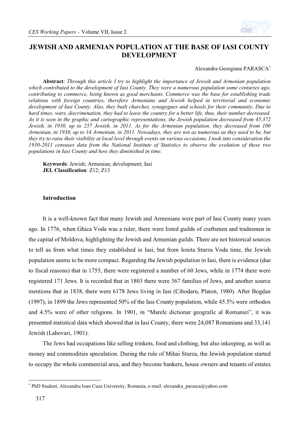 Jewish and Armenian Population at the Base of Iasi County Development