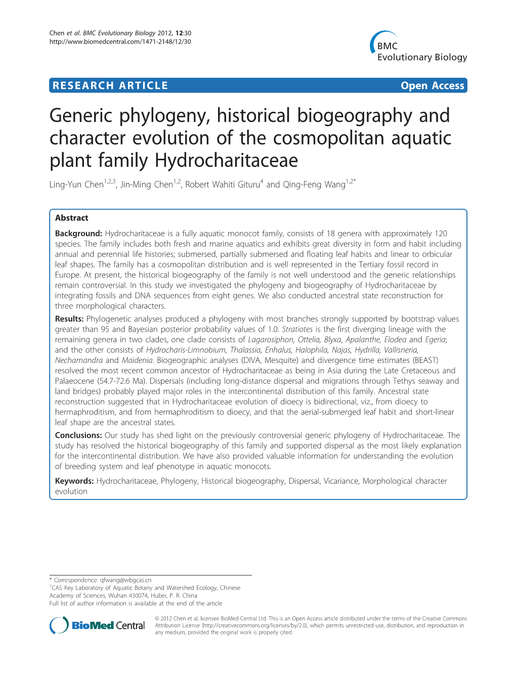 Generic Phylogeny, Historical Biogeography and Character