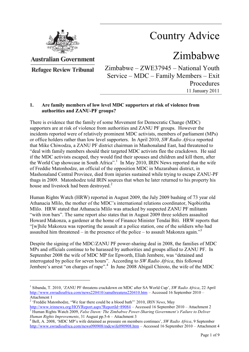 Zimbabwe – ZWE37945 – National Youth Service –