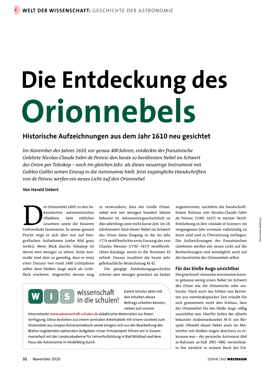 Die Entdeckung Des Orionnebels Historische Aufzeichnungen Aus Dem Jahr 1610 Neu Gesichtet