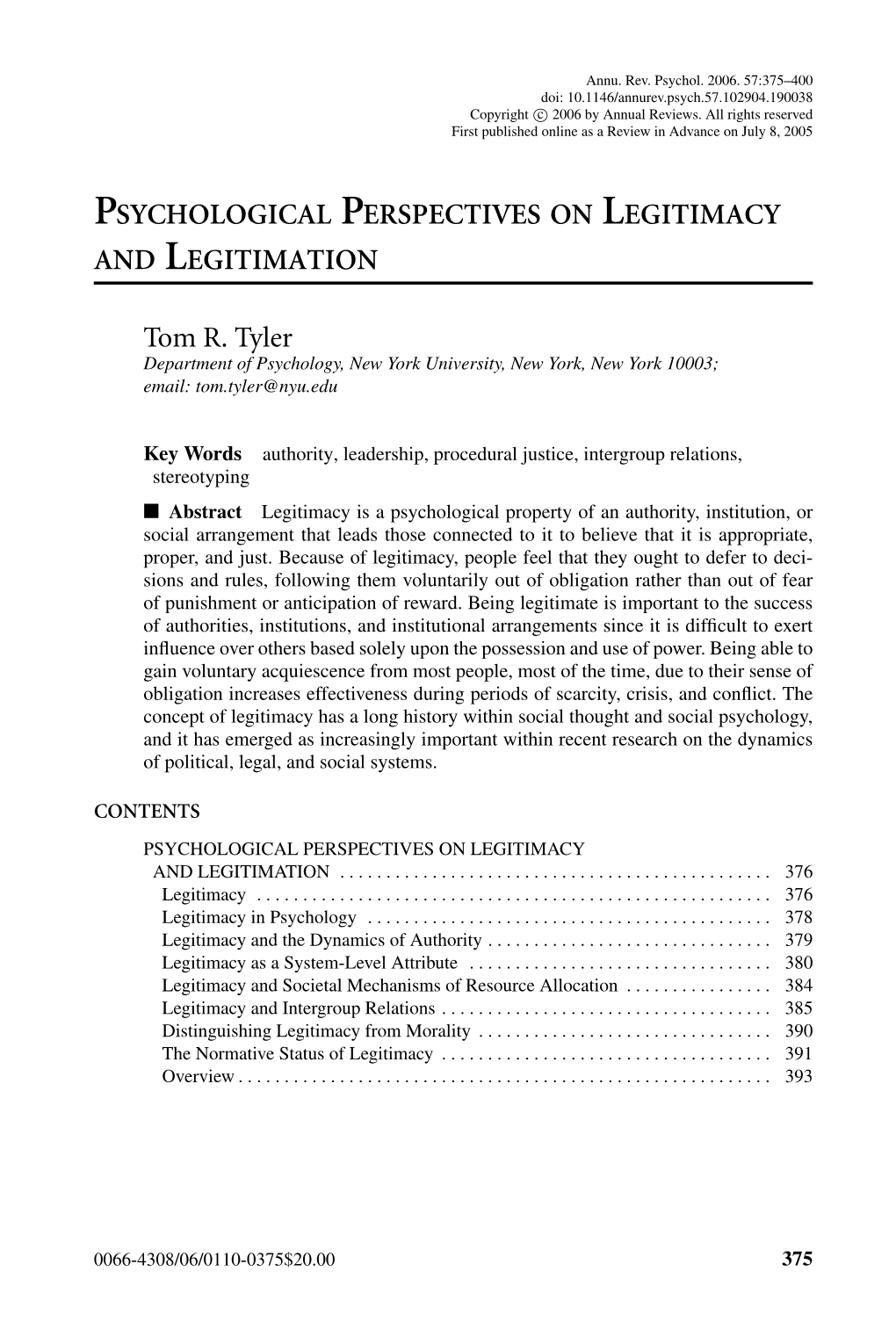 Psychological Perspectives on Legitimacy and Legitimation