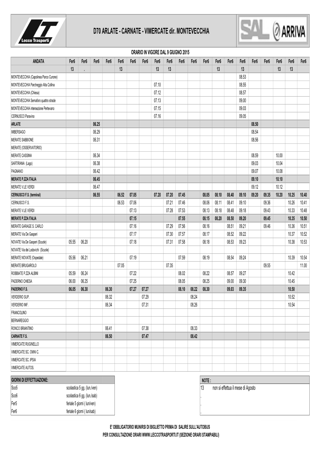 D70 ARLATE - CARNATE - VIMERCATE Dir