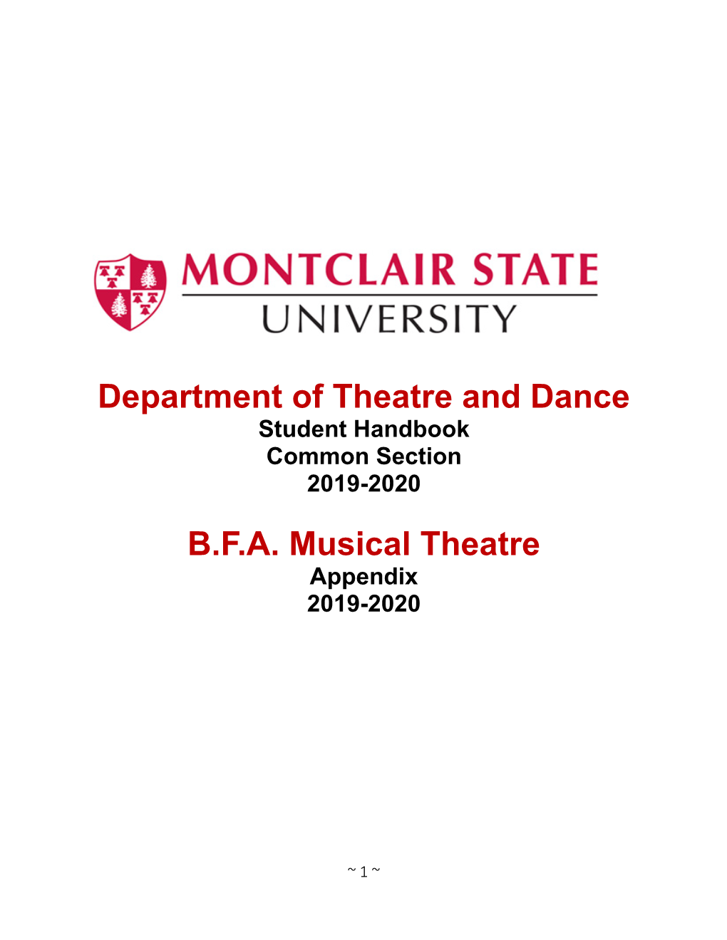 Musical Theatre Student Handbook 2019-2020