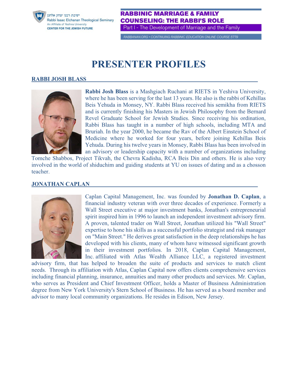 Presenter Profiles