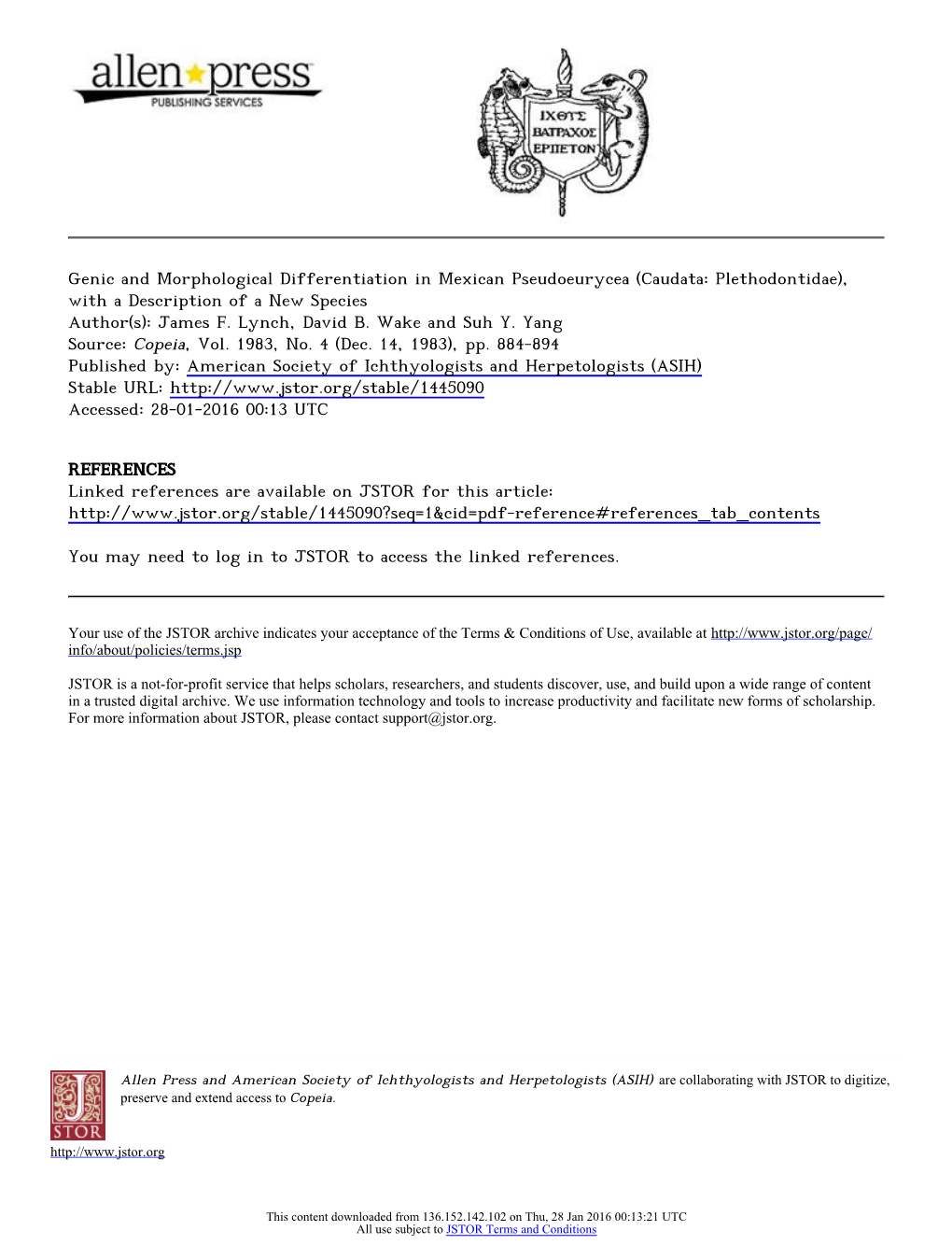 Genic and Morphological Differentiation in Mexican Pseudoeurycea (Caudata: Plethodontidae), with a Description of a New Species Author(S): James F