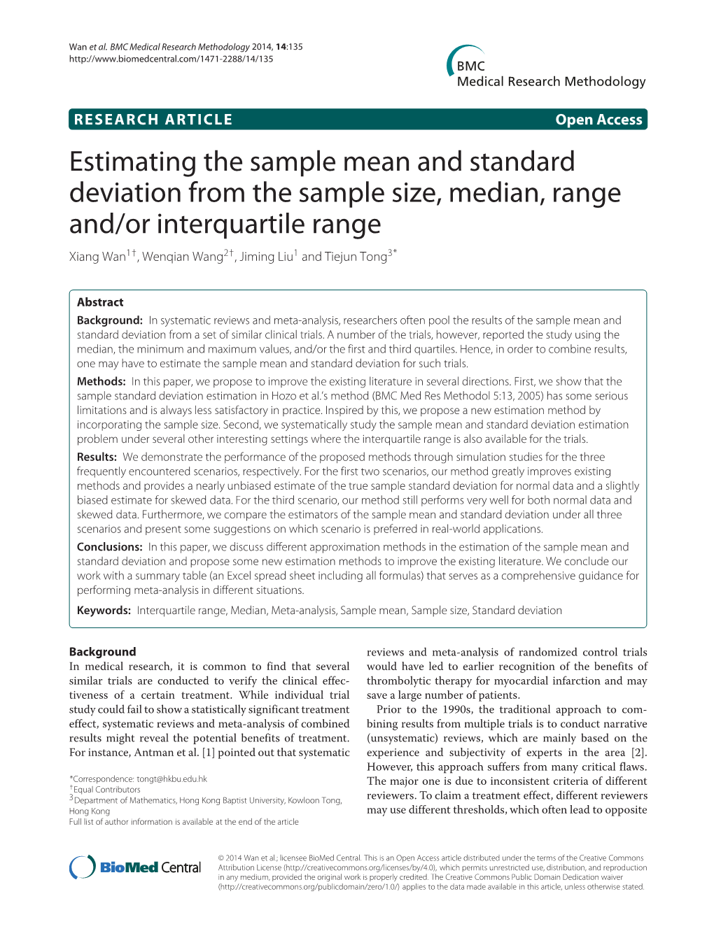 Estimating the Sample Mean and Standard Deviation from The