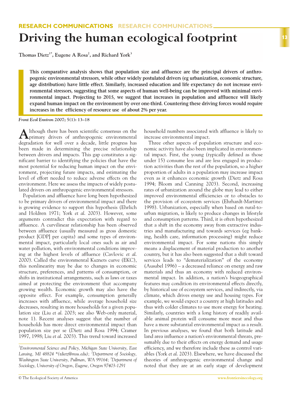 Driving the Human Ecological Footprint 13