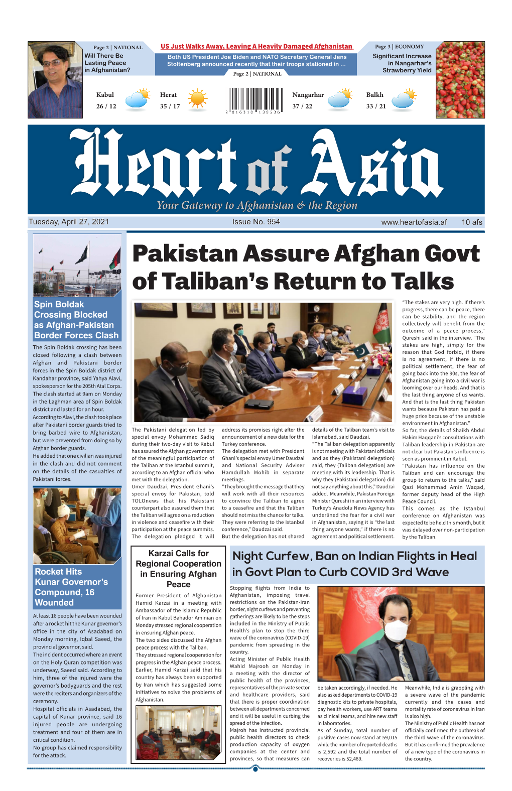 Pakistan Assure Afghan Govt of Taliban's Return to Talks