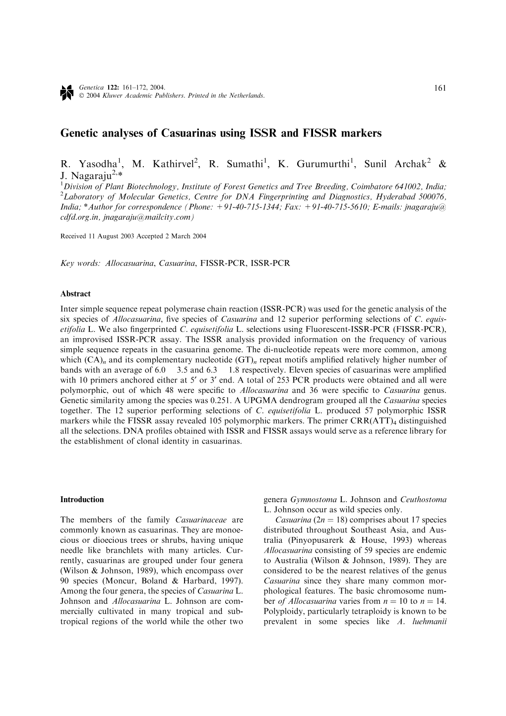 Genetic Analyses of Casuarinas Using ISSR and FISSR Markers