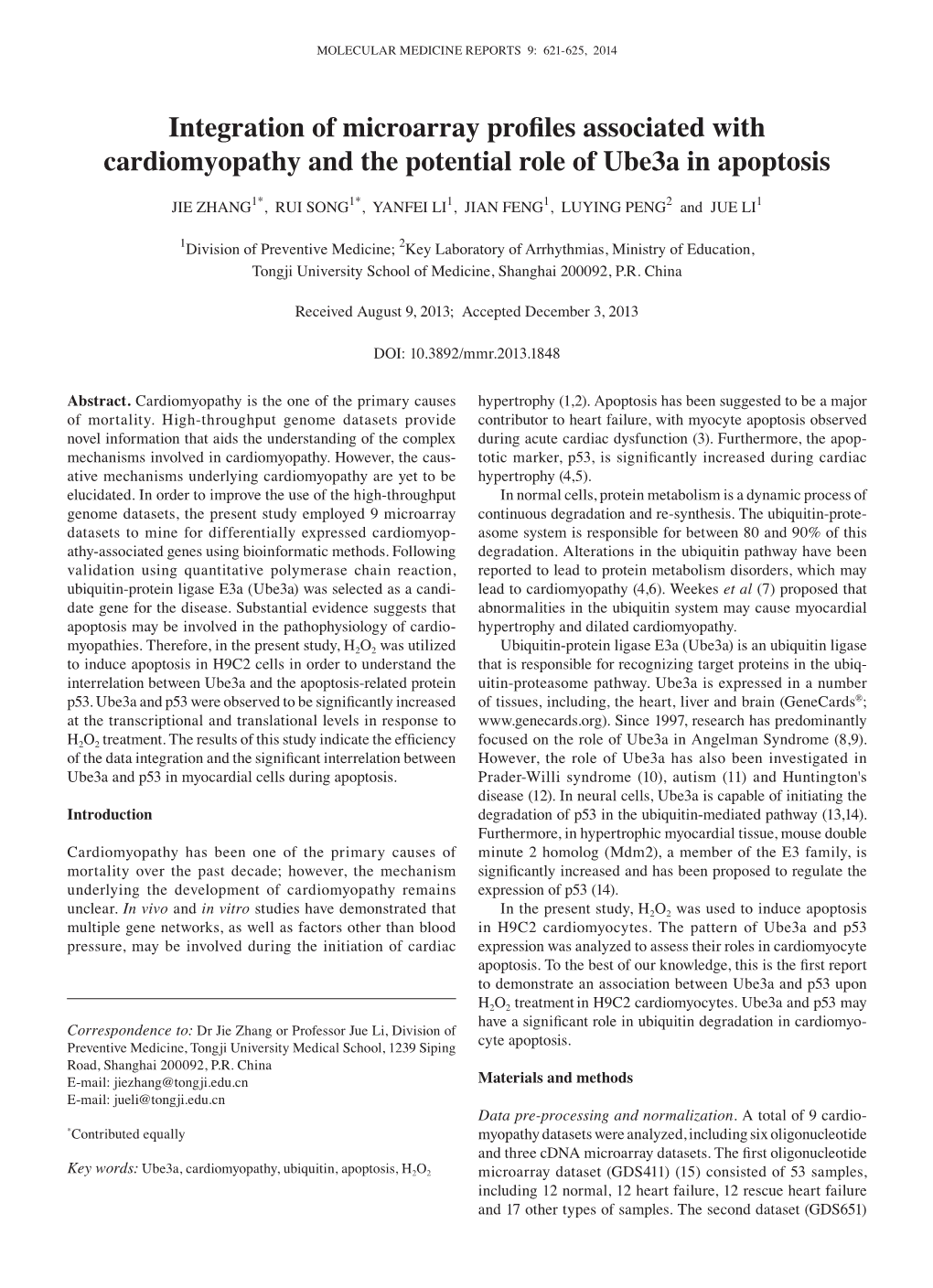 Integration of Microarray Profiles Associated with Cardiomyopathy and the Potential Role of Ube3a in Apoptosis