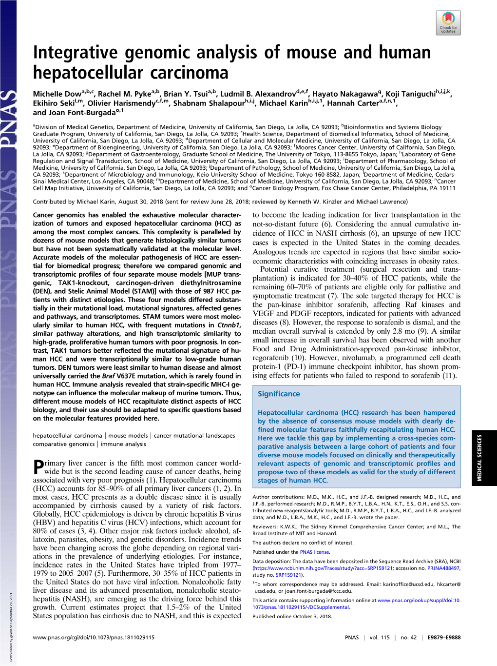 Integrative Genomic Analysis of Mouse and Human Hepatocellular Carcinoma