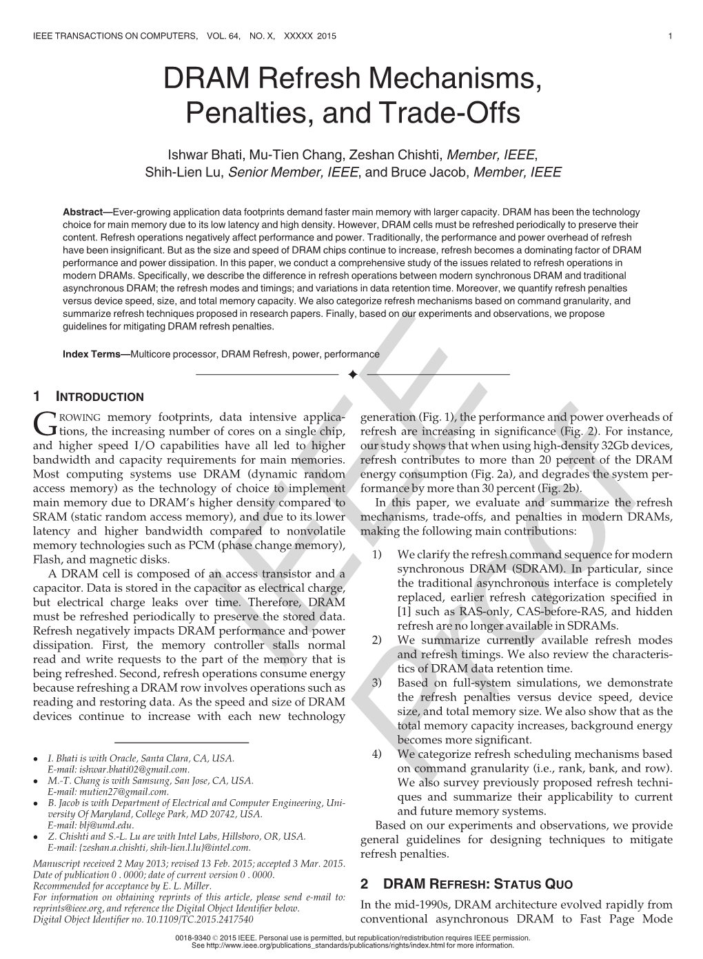 DRAM Refresh Mechanisms, Penalties, and Trade-Offs