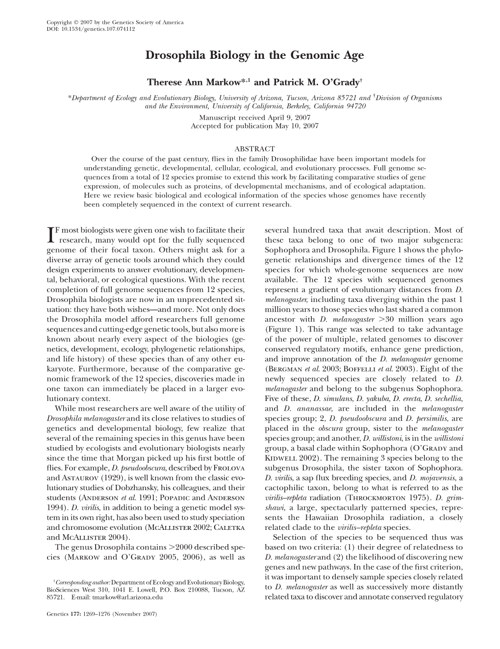 Drosophila Biology in the Genomic Age