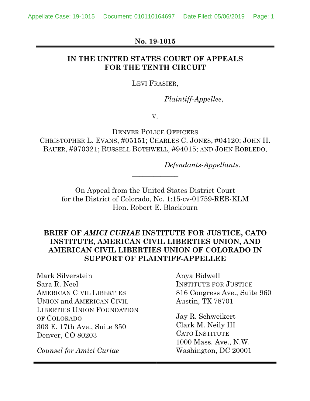 Appellate Case: 19-1015 Document: 010110164697 Date Filed: 05/06/2019 Page: 1