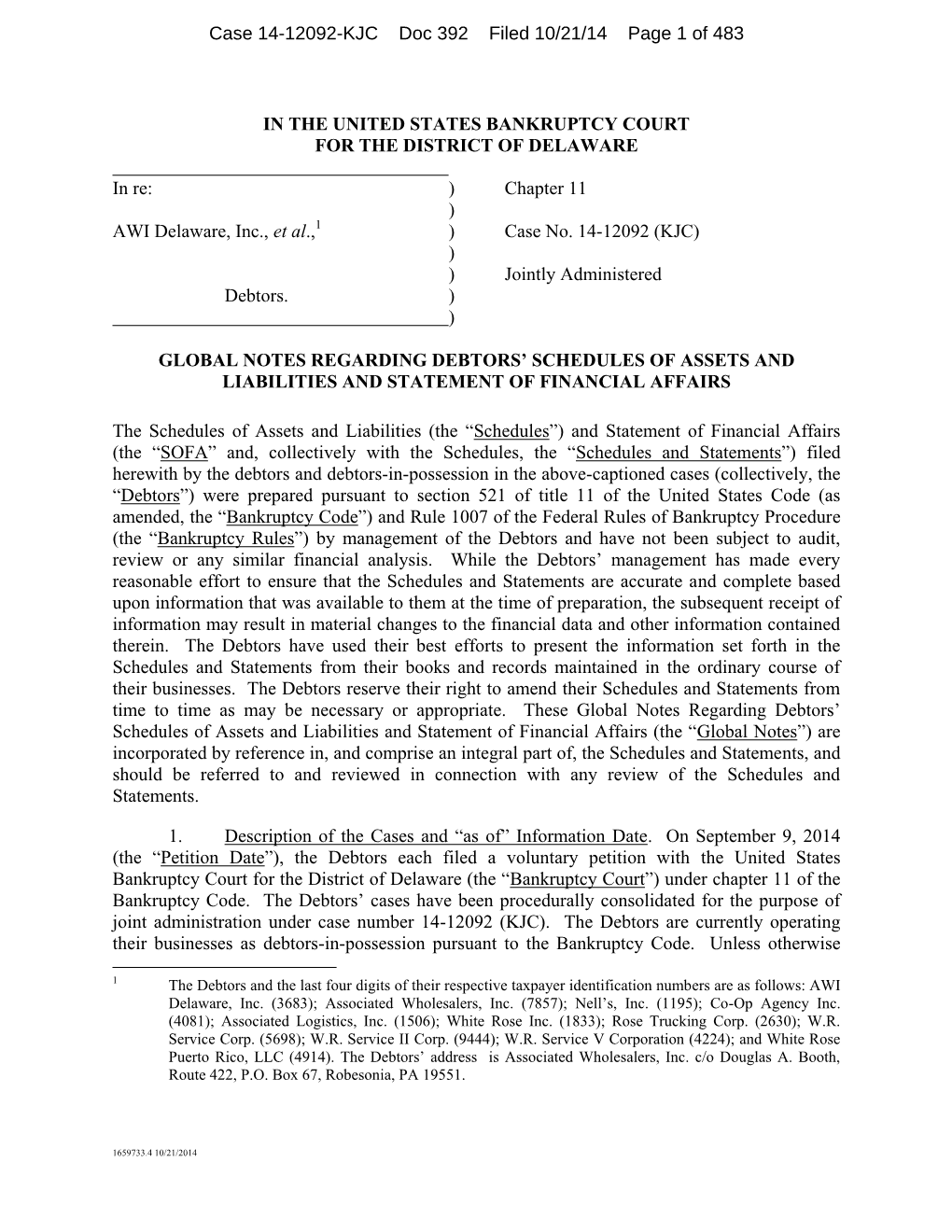 Case 14-12092-KJC Doc 392 Filed 10/21/14 Page 1 of 483