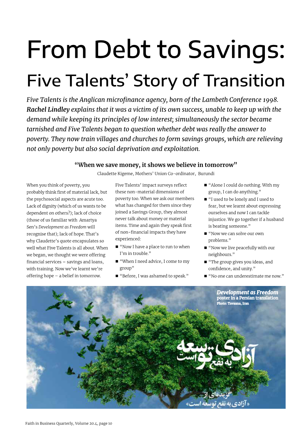 From Debt to Savings: Five Talents’ Story of Transition