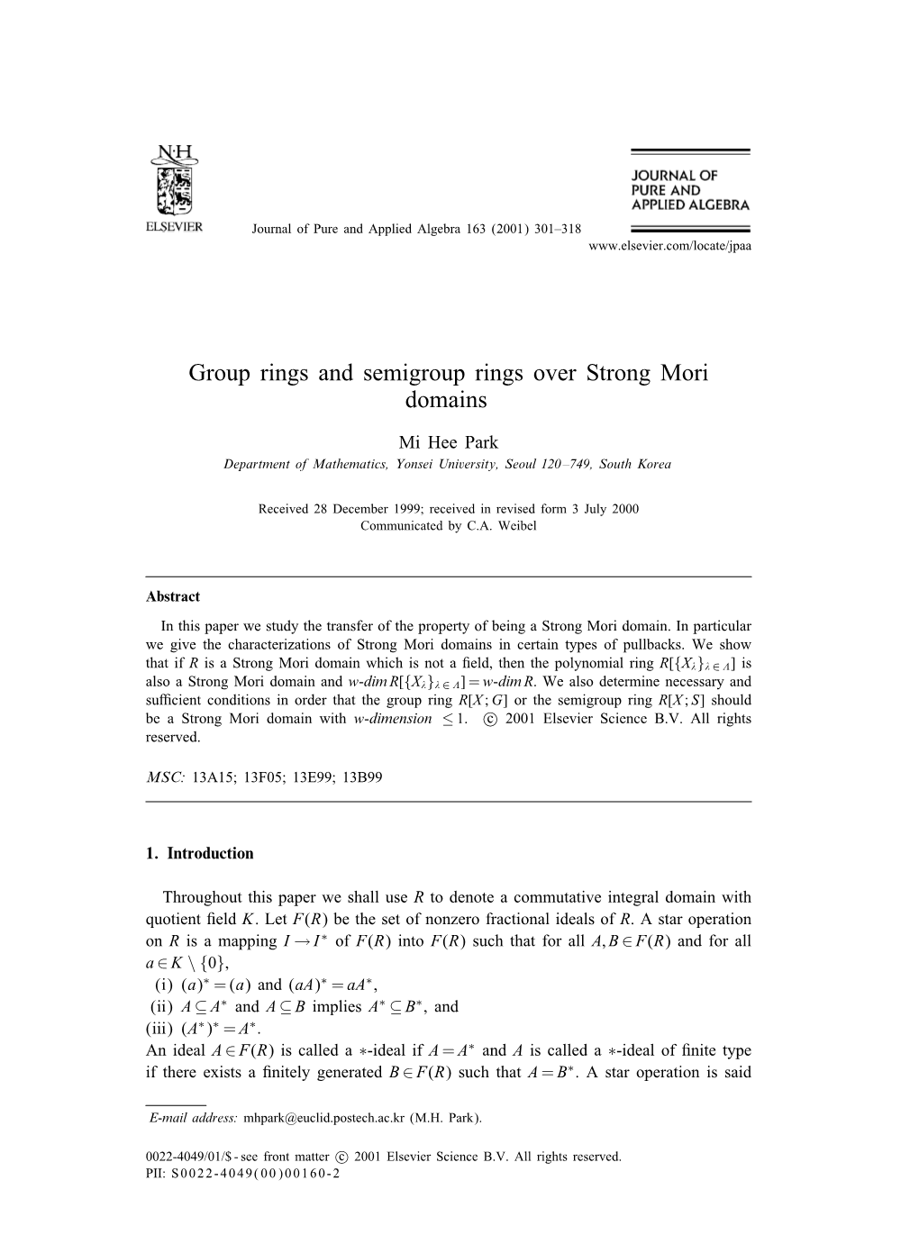 Group Rings and Semigroup Rings Over Strong Mori Domains