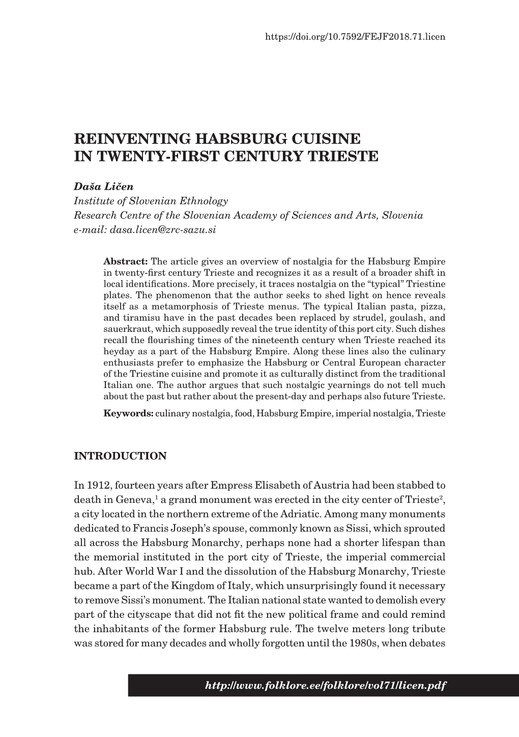 Reinventing Habsburg Cuisine in Twenty-First Century Trieste