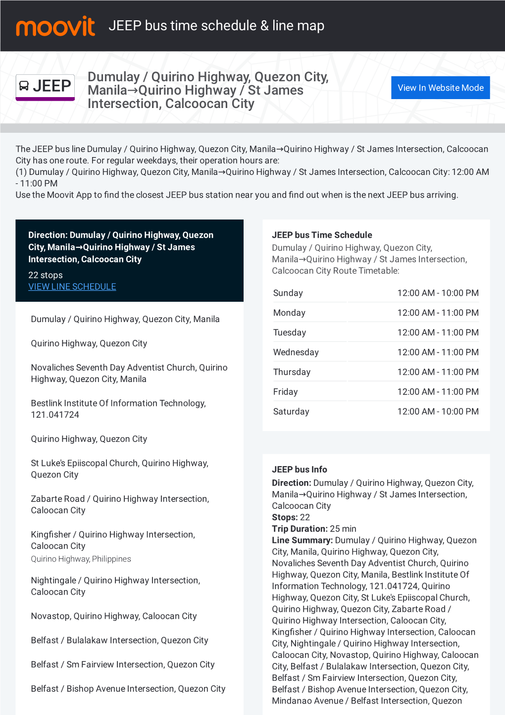 JEEP Bus Time Schedule & Line Route