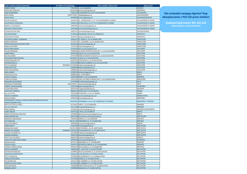 WWW Agenci I Sprzedawcy PZU GO.Xlsx