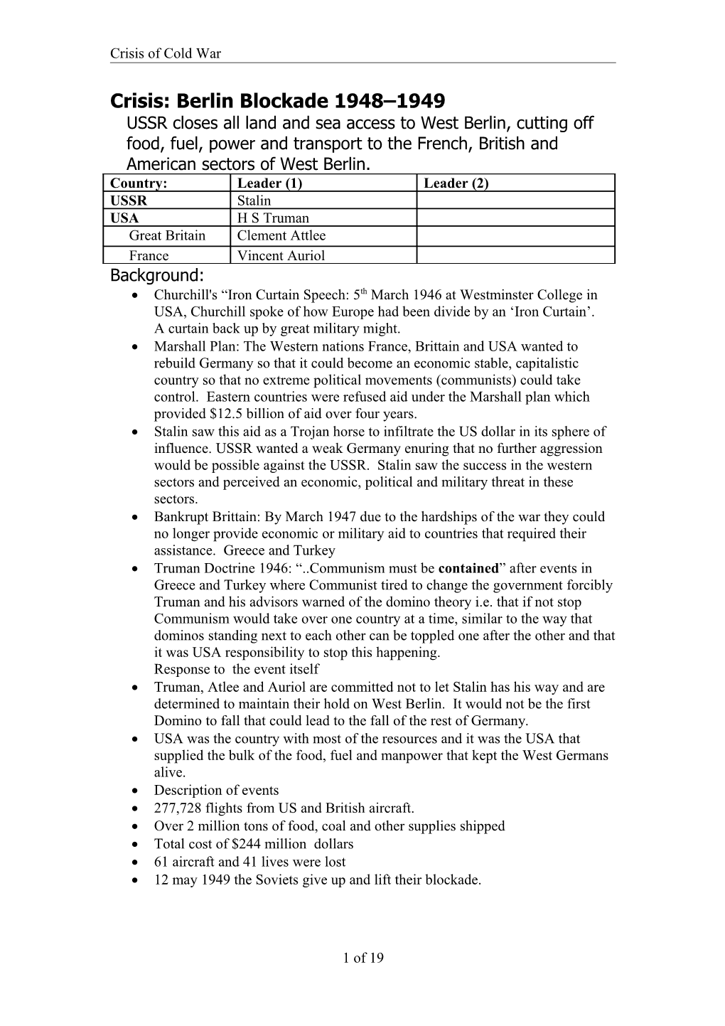 Crisis: Berlin Blockade 1948 1949