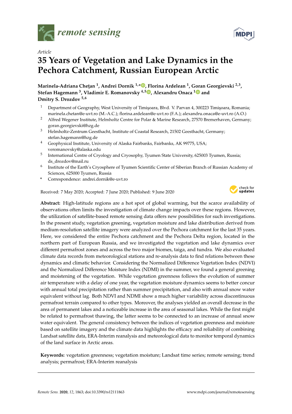 35 Years of Vegetation and Lake Dynamics in the Pechora Catchment, Russian European Arctic