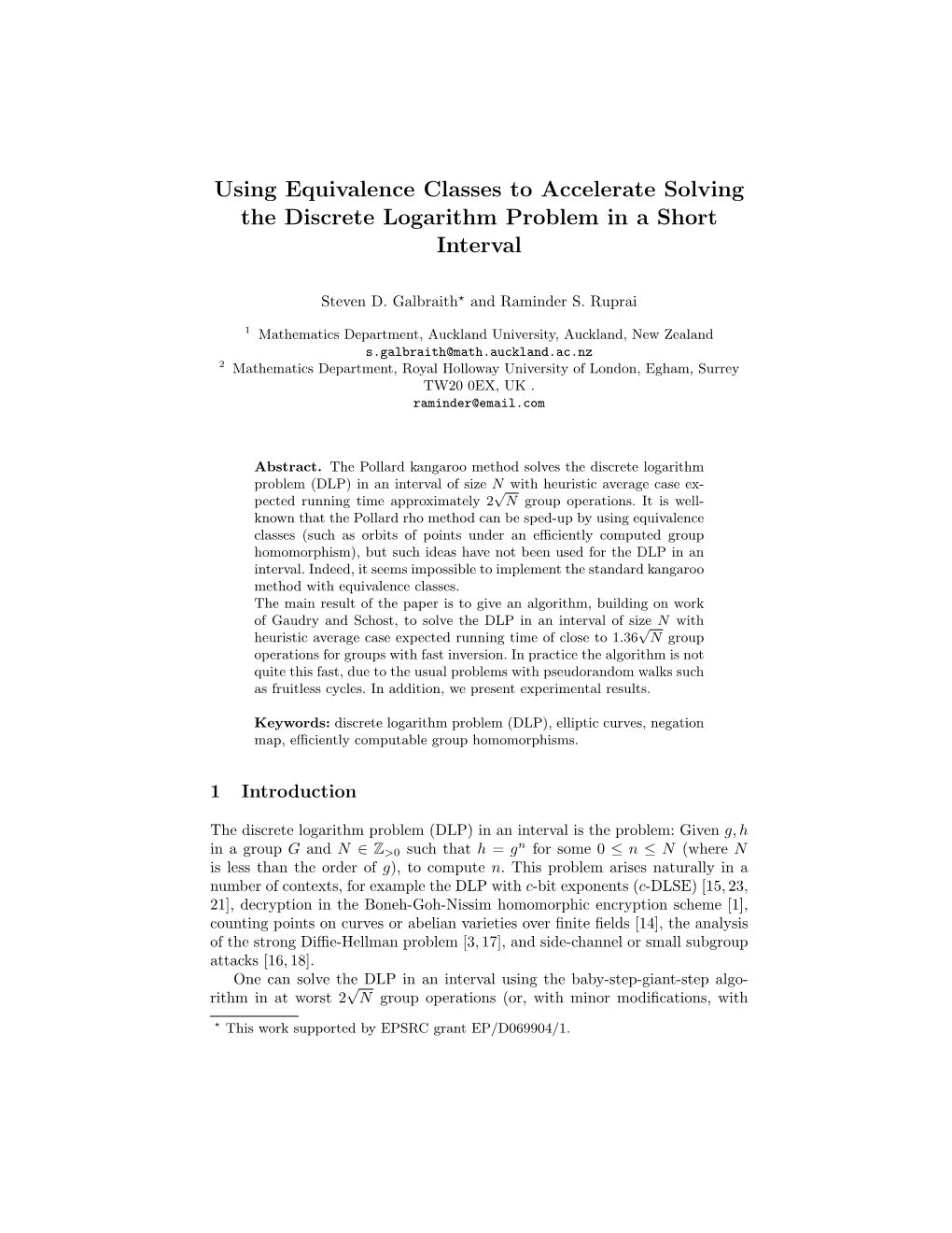 Using Equivalence Classes to Accelerate Solving the Discrete Logarithm Problem in a Short Interval