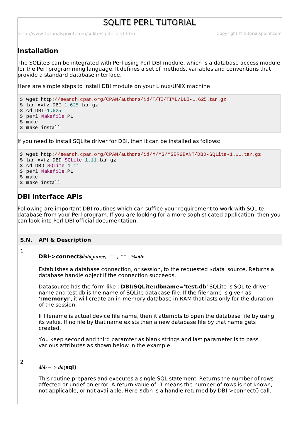 Sqlite Perl Tutorial