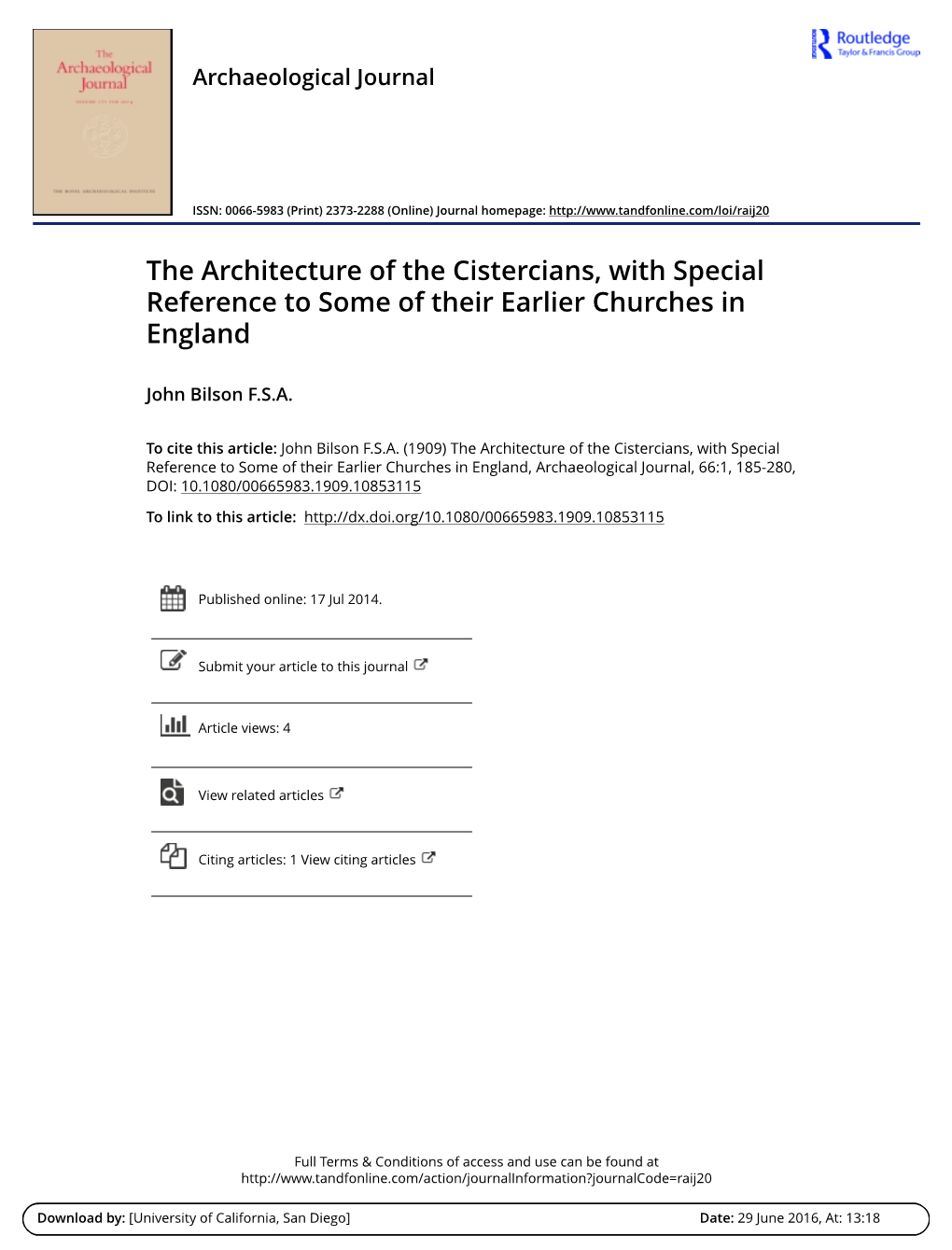 The Architecture of the Cistercians, with Special Reference to Some of Their Earlier Churches in England