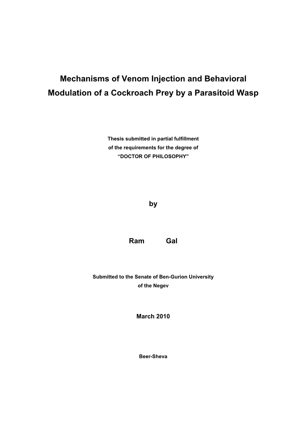 Mechanisms of Venom Injection and Behavioral Modulation of a Cockroach Prey by a Parasitoid Wasp