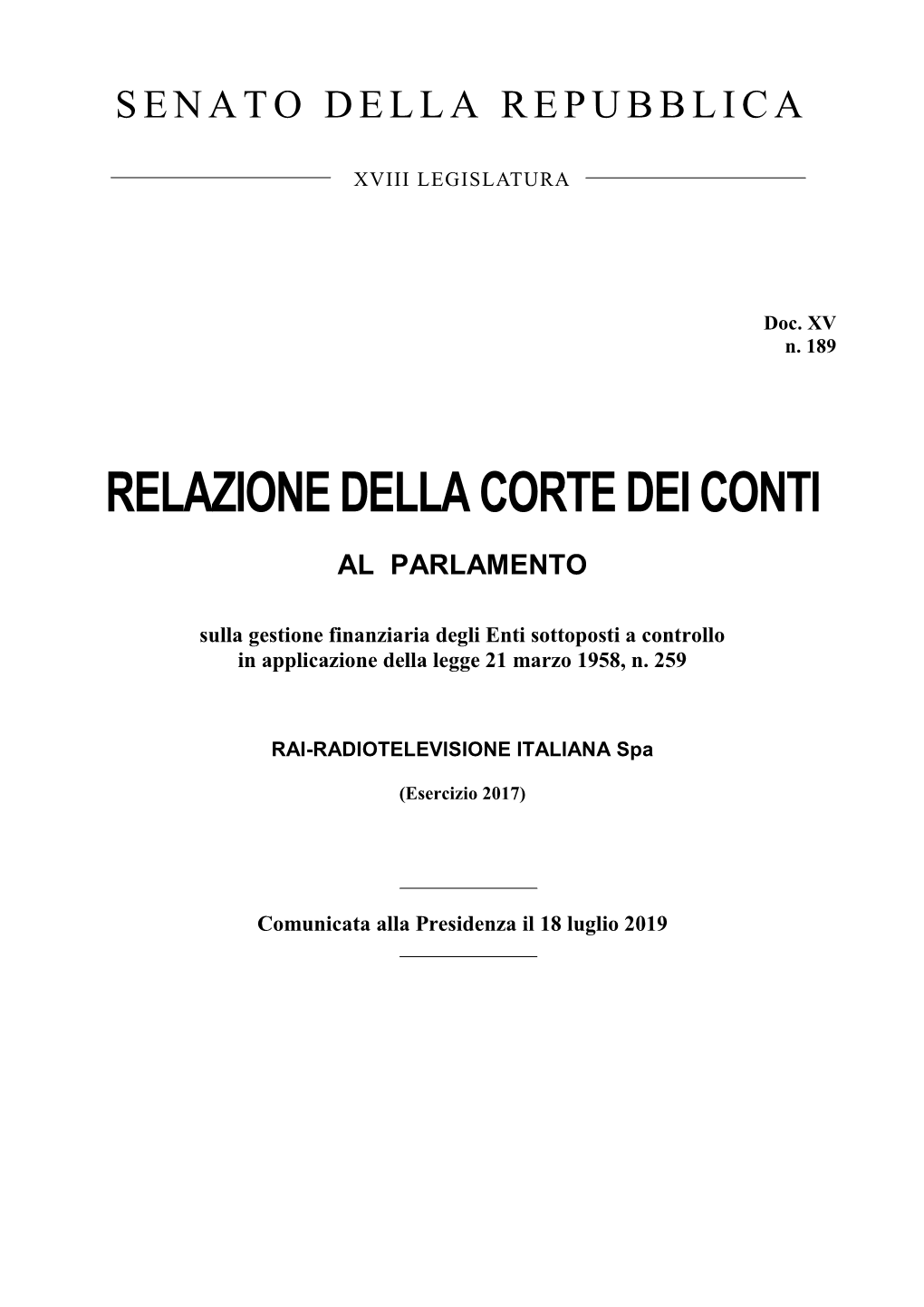 Relazione Della Corte Dei Conti