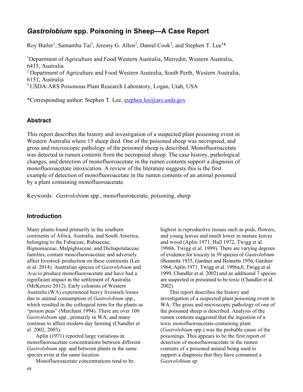 Gastrolobium Spp. Poisoning in Sheep—A Case Report