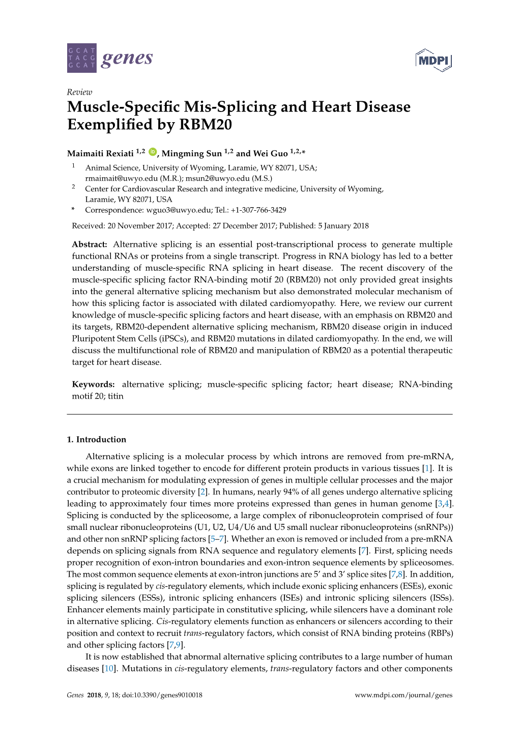 Muscle-Specific Mis-Splicing and Heart Disease Exemplified by RBM20