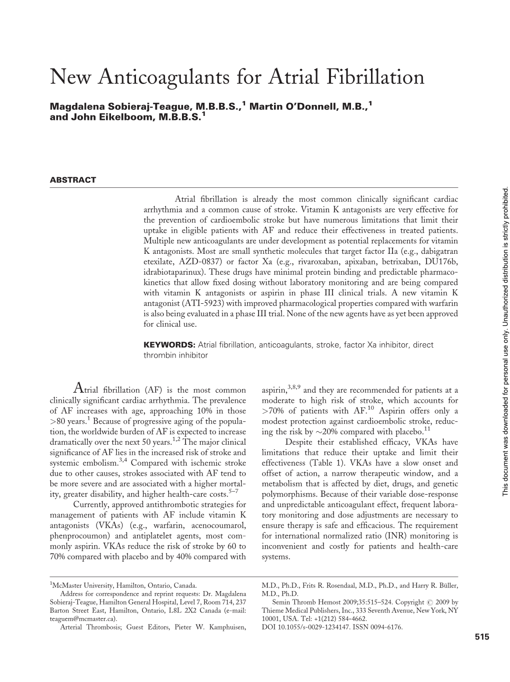 New Anticoagulants for Atrial Fibrillation