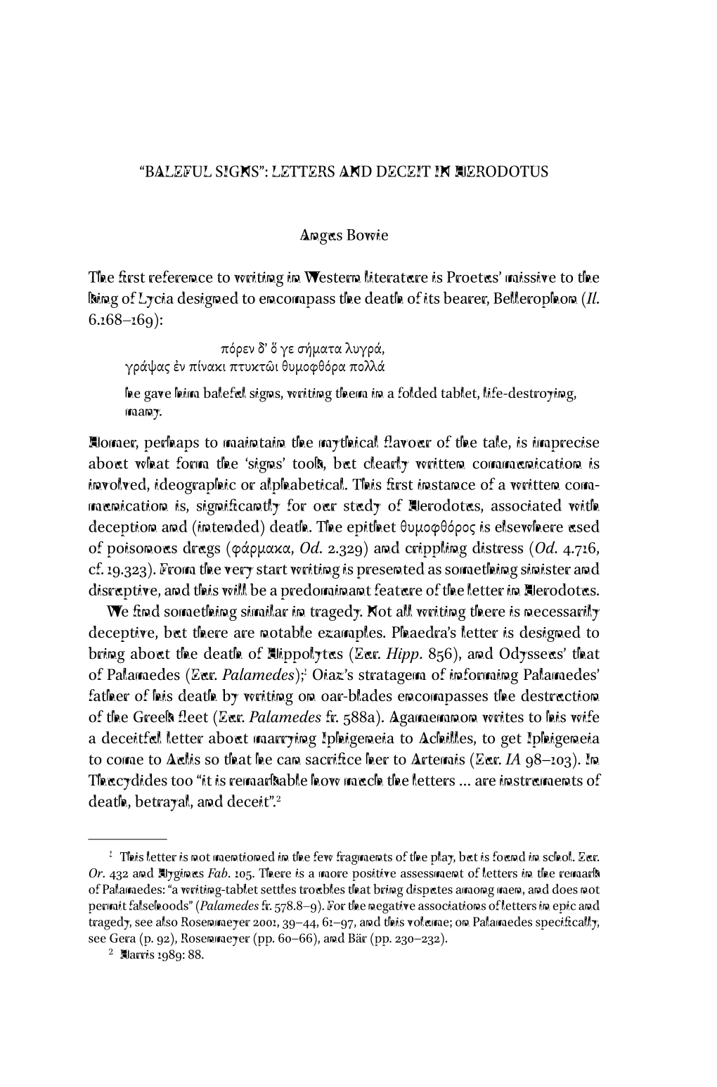 “BALEFUL SIGNS”: LETTERS and DECEIT in HERODOTUS Angus