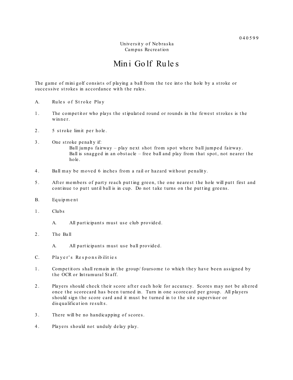 Mini Golf Rules