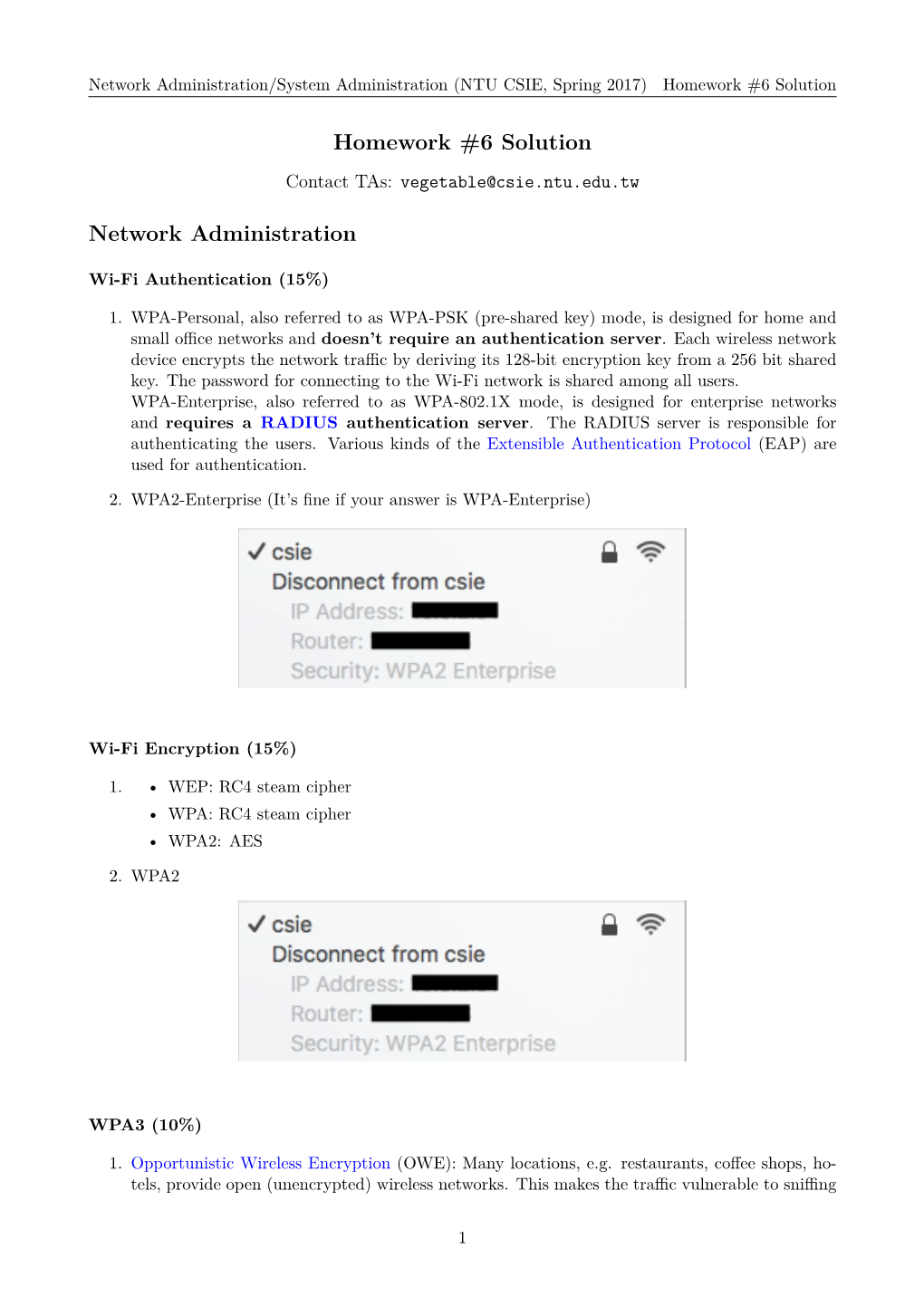 Homework #6 Solution Network Administration