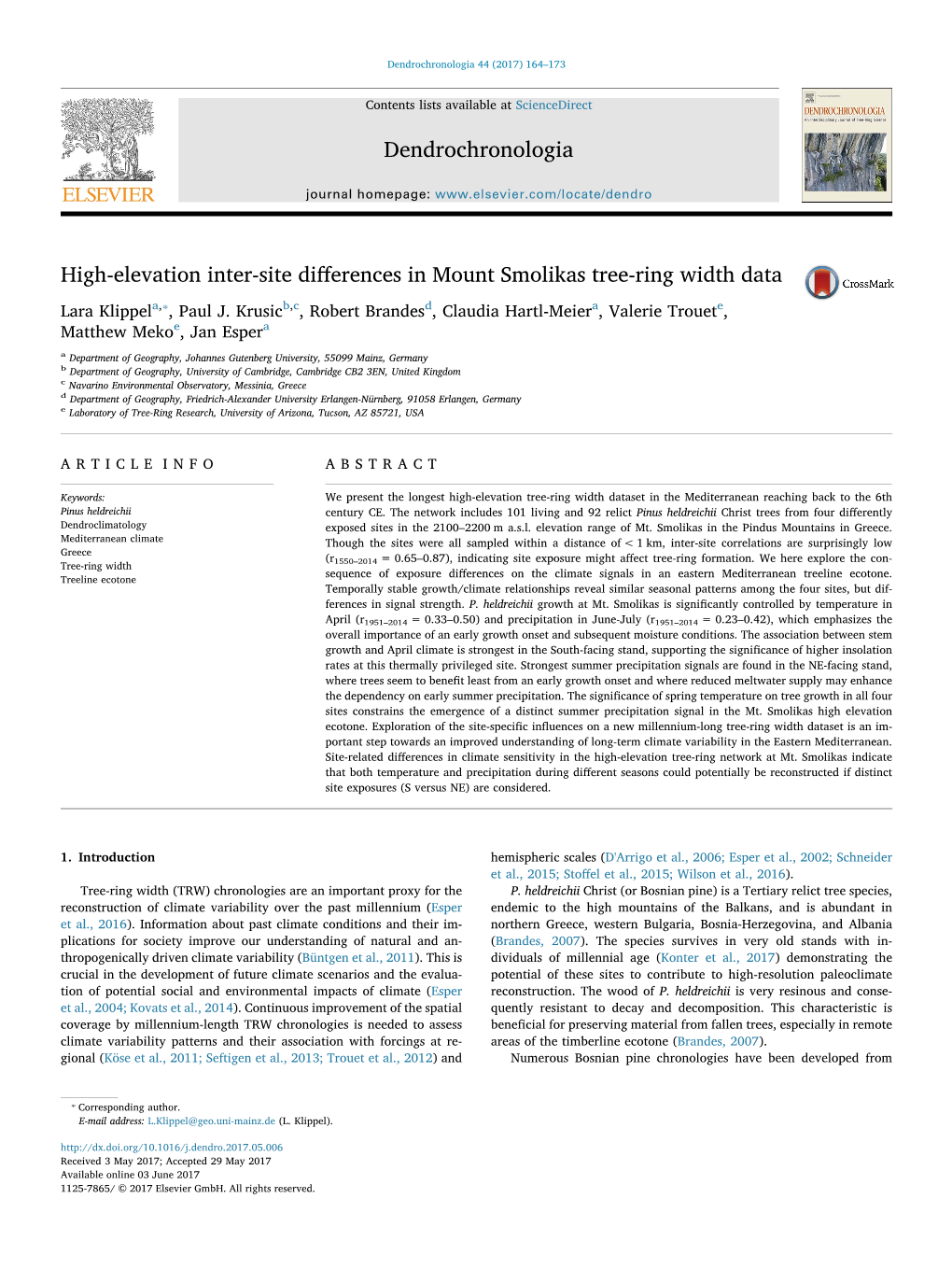 High-Elevation Inter-Site Differences in Mount Smolikas Tree-Ring Width Data