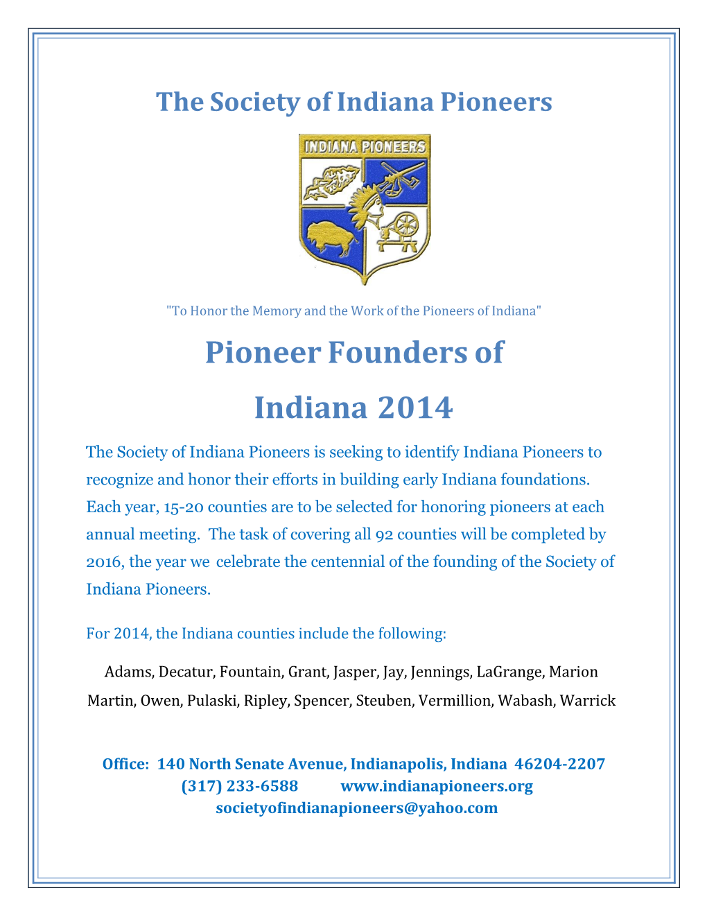 Pioneer Founders of Indiana 2014