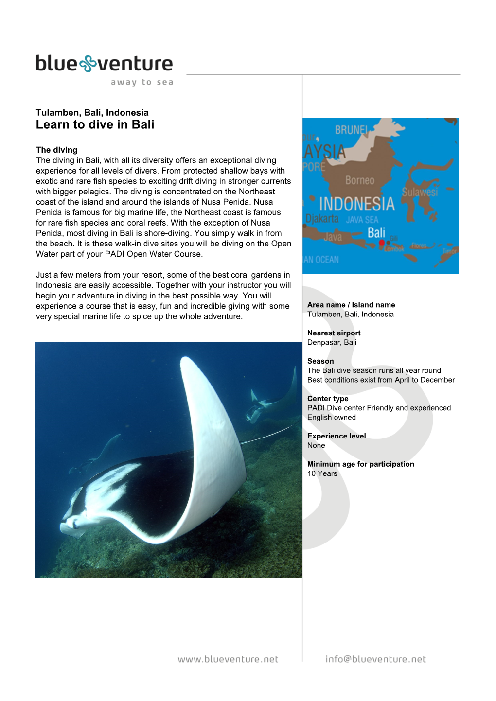 Blue Venture Diving Brochure