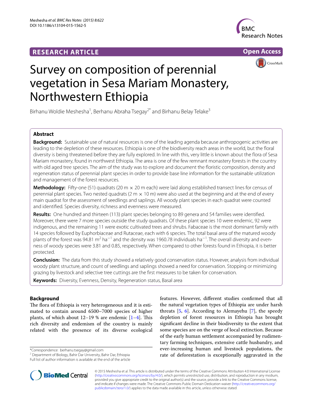 Survey on Composition of Perennial Vegetation in Sesa Mariam