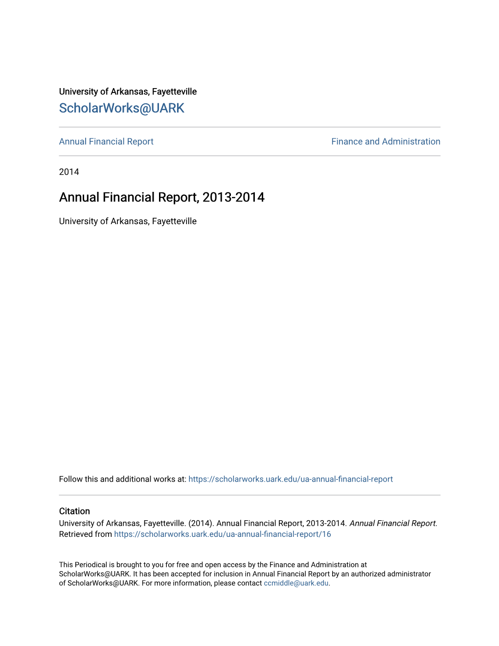 Annual Financial Report, 2013-2014
