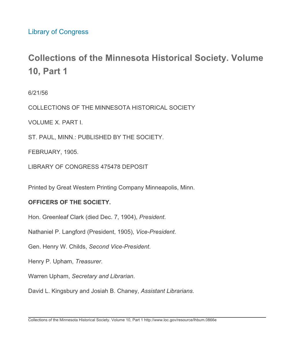 Collections of the Minnesota Historical Society. Volume 10, Part 1