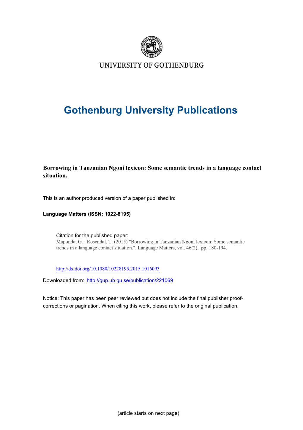 Borrowing in Tanzanian Ngoni Lexicon: Some Semantic Trends in a Language Contact Situation