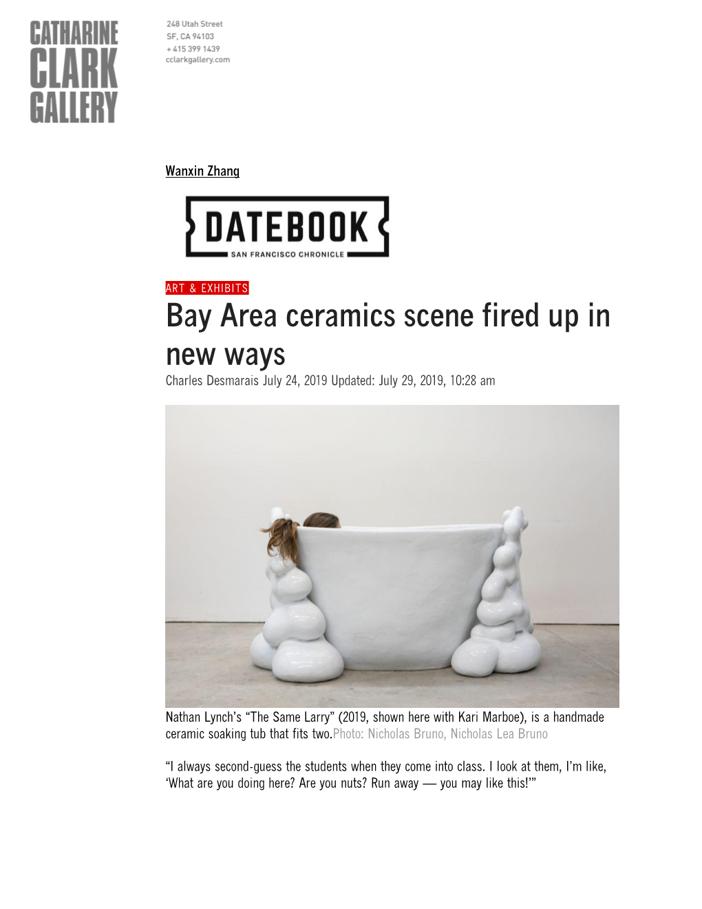 Bay Area Ceramics Scene Fired up in New Ways Charles Desmarais July 24, 2019 Updated: July 29, 2019, 10:28 Am