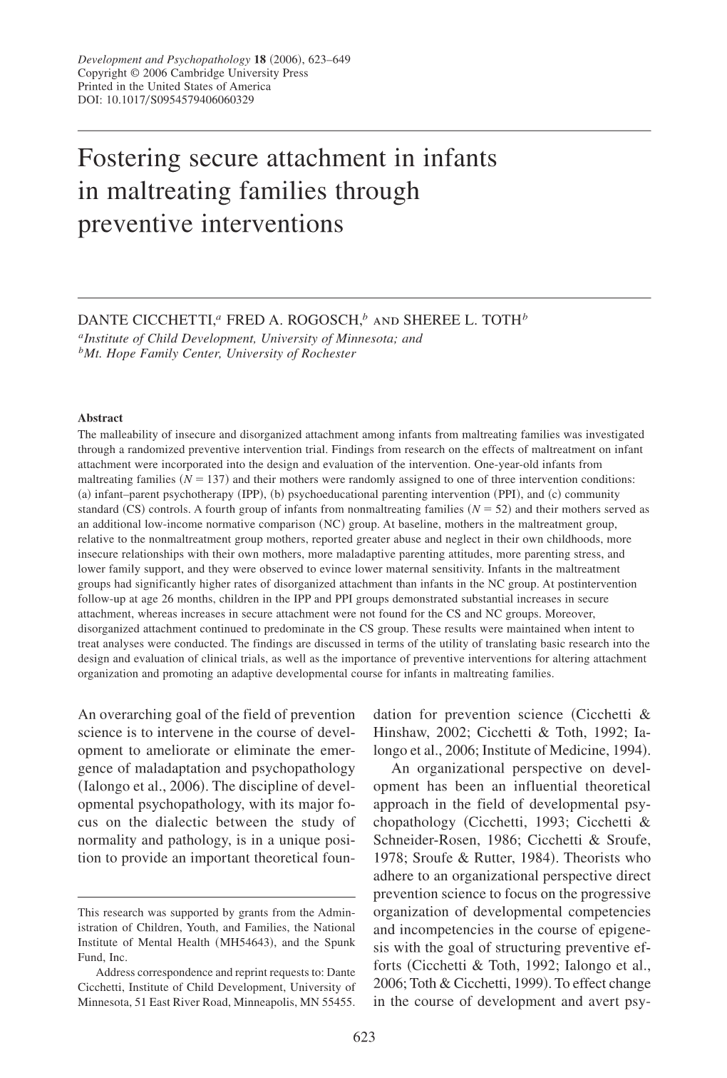 Fostering Secure Attachment in Infants in Maltreating Families Through Preventive Interventions