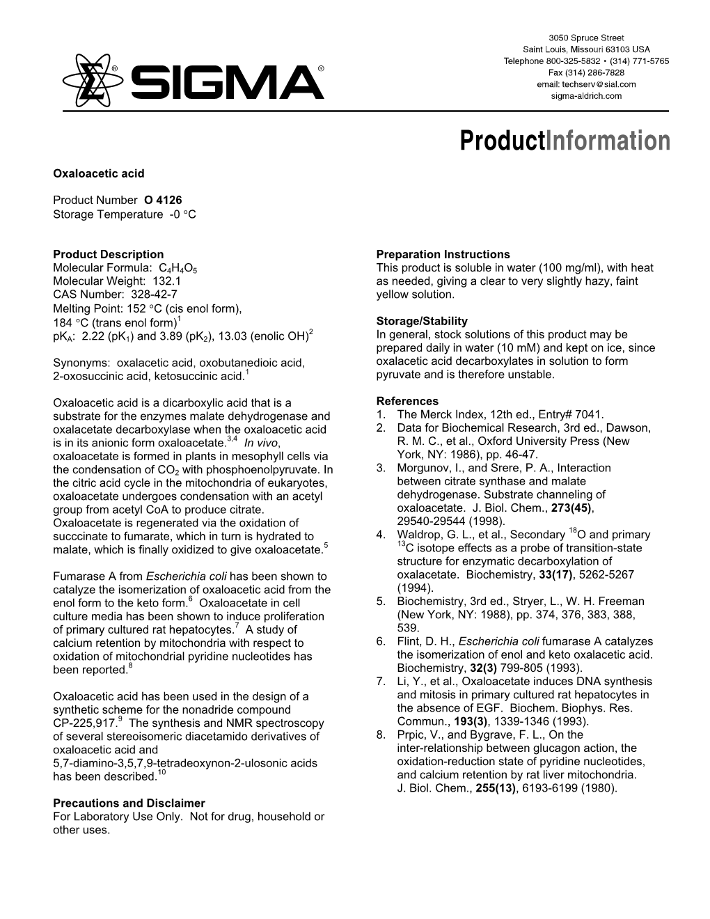 Oxaloacetic Acid (O4126)