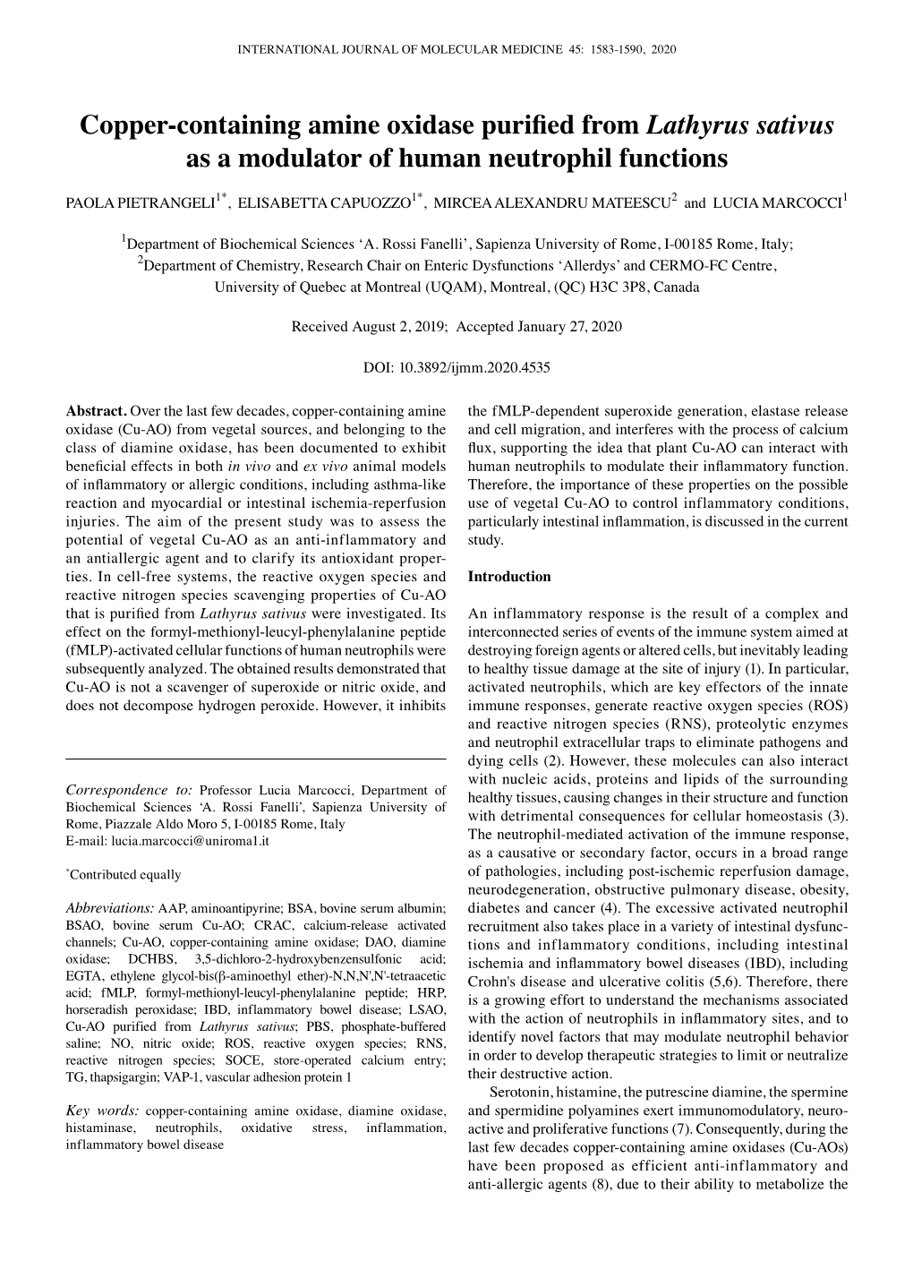 Copper‑Containing Amine Oxidase Purified from Lathyrus Sativus As A