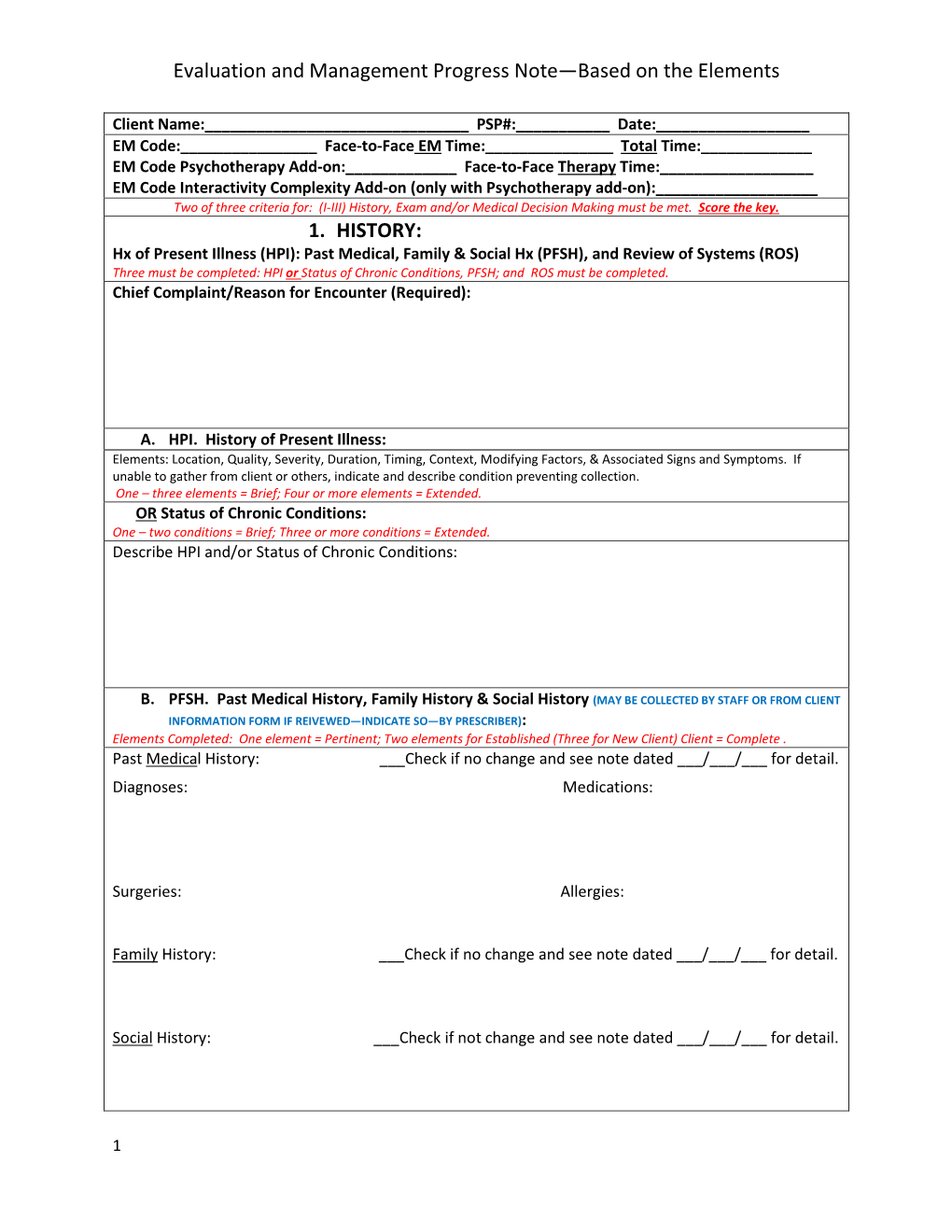 Evaluation and Management Progress Note—Based on the Elements 1