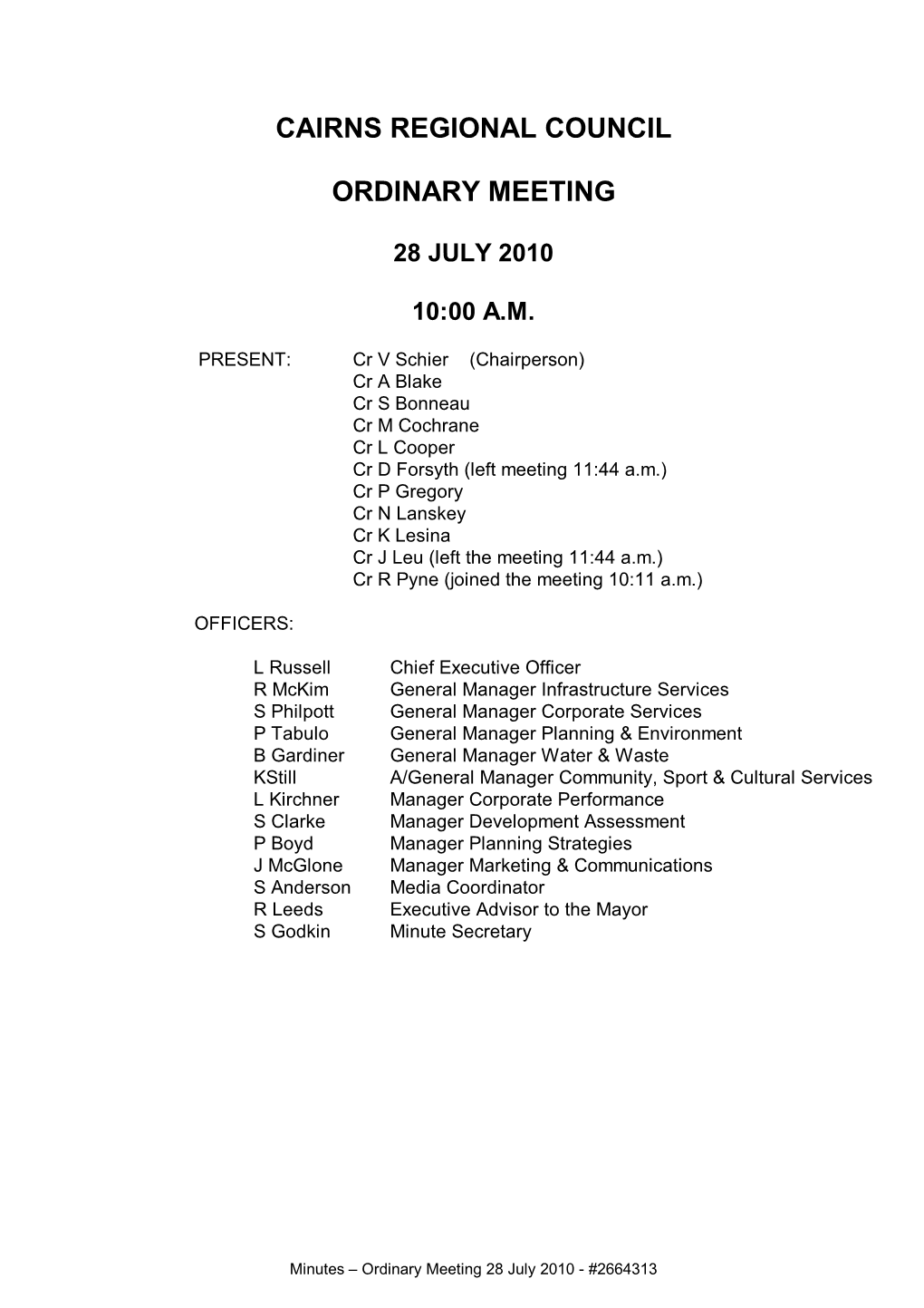 Cairns Regional Council Ordinary Meeting